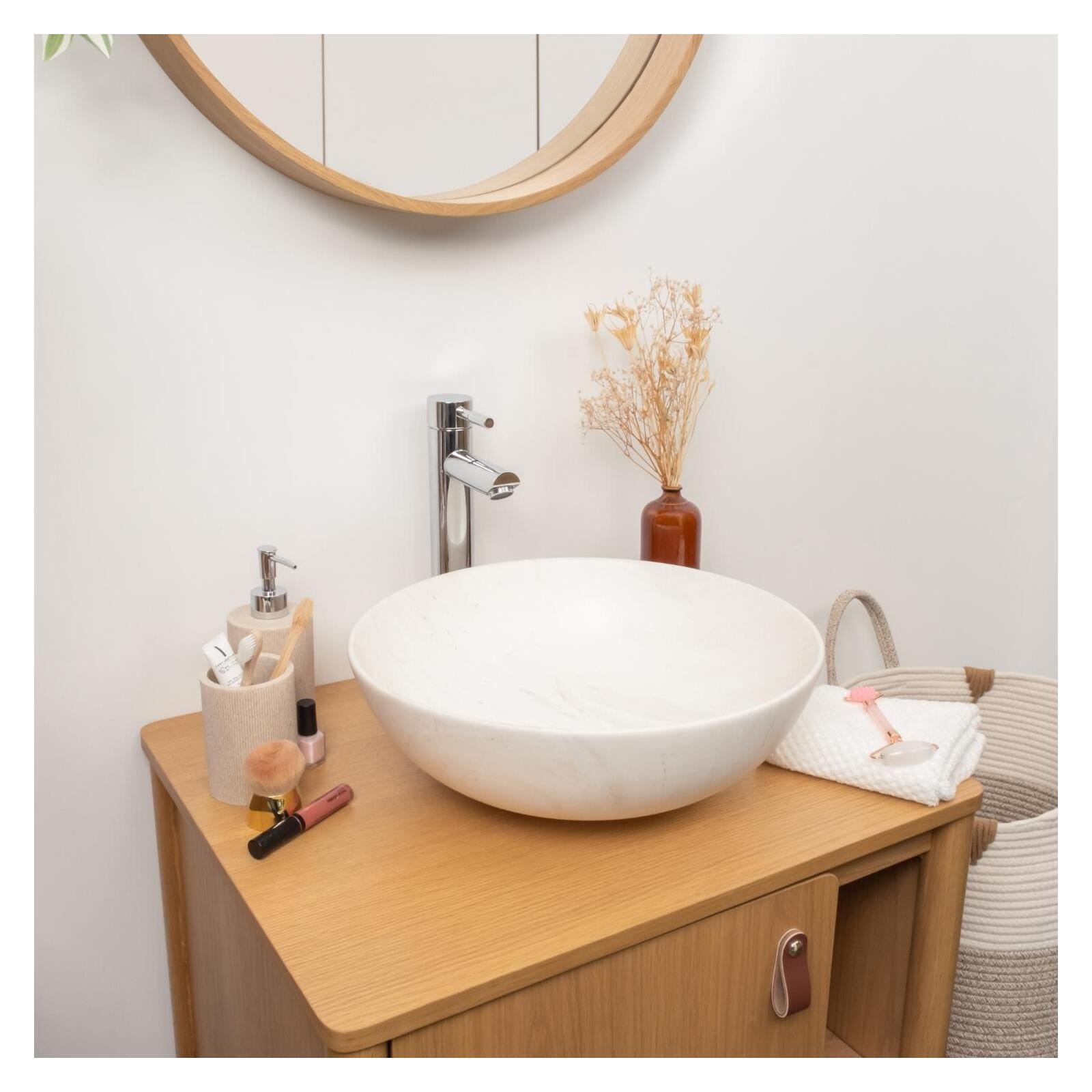 Vasque à poser ronde effet marbre beige 39,5x39,5cm