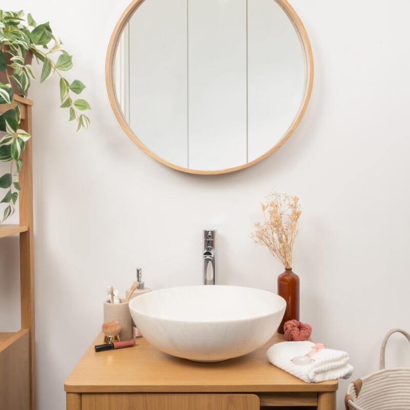 Vasque à poser ronde effet marbre beige 39,5x39,5cm