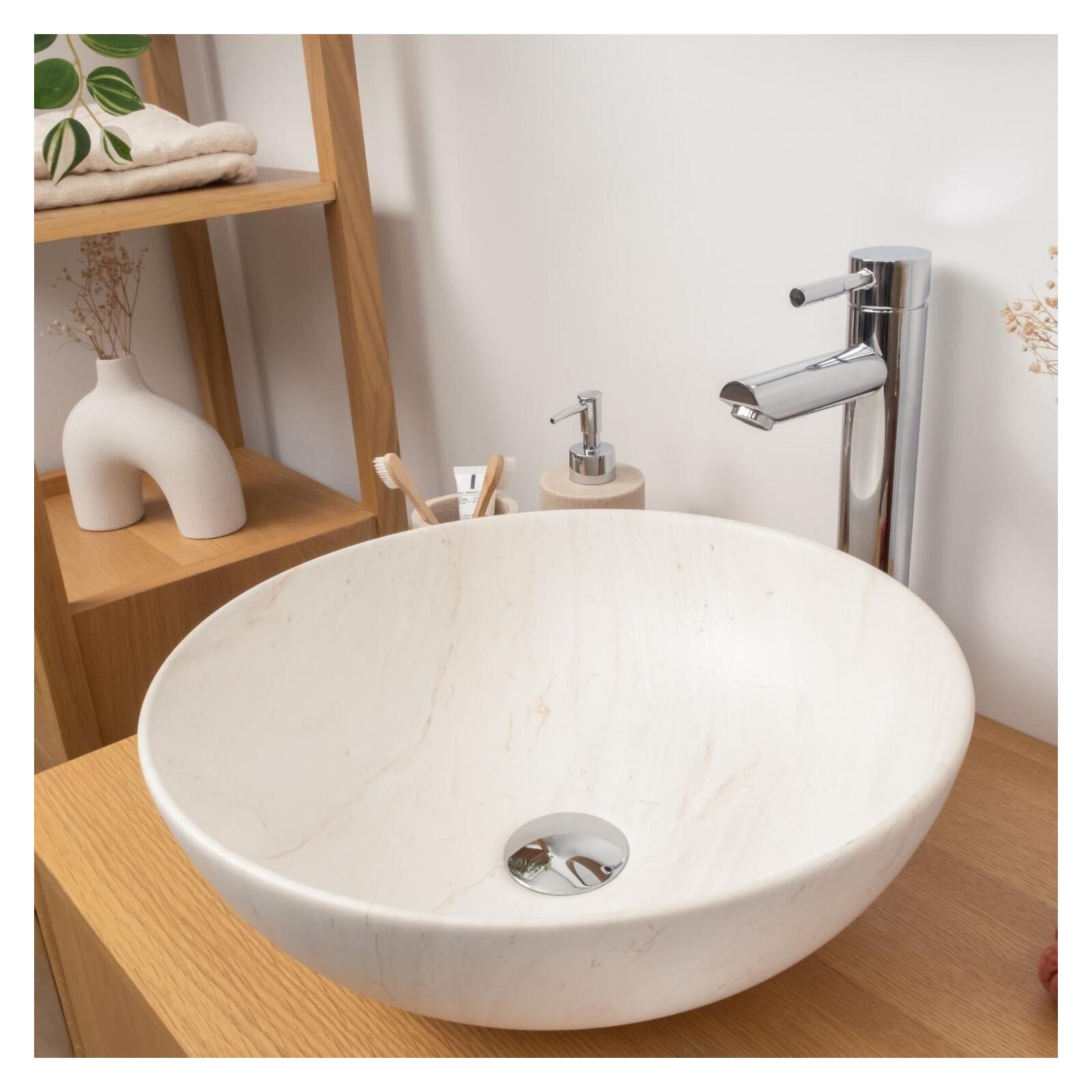 Vasque à poser ronde effet marbre beige 39,5x39,5cm