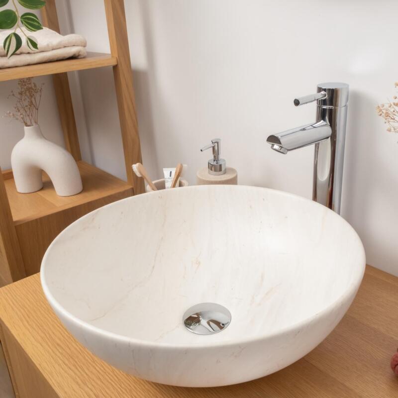 Vasque à poser ronde effet marbre beige 39,5x39,5cm