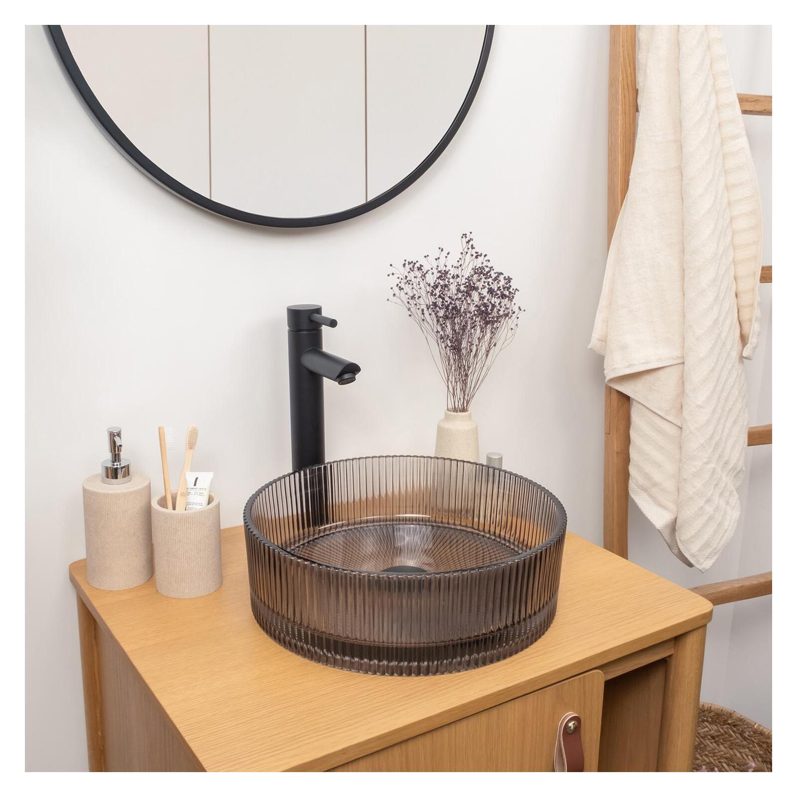 Vasque à poser noire ronde en verre texturé 36x36cm Vasque à poser noire ronde en verre texturé 36x36cm