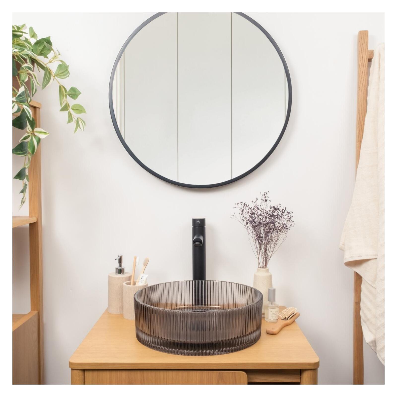 Vasque à poser noire ronde en verre texturé 36x36cm Vasque à poser noire ronde en verre texturé 36x36cm