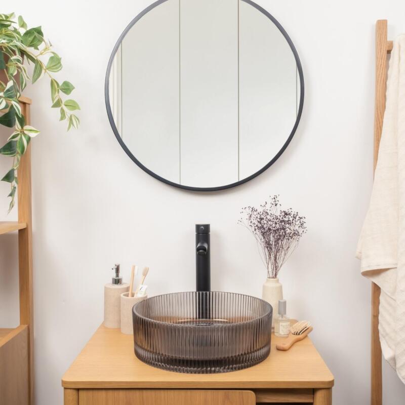 Vasque à poser noire ronde en verre texturé 36x36cm