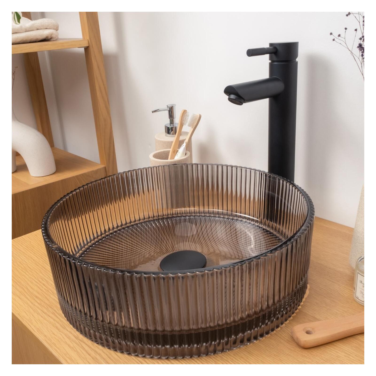 Vasque à poser noire ronde en verre texturé 36x36cm Vasque à poser noire ronde en verre texturé 36x36cm