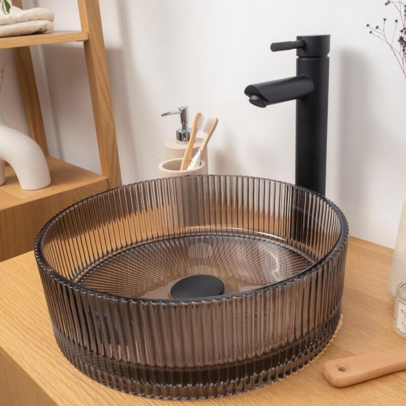 Vasque à poser noire ronde en verre texturé 36x36cm