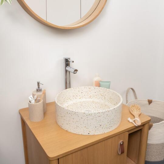 Vasque à poser ronde en terrazzo 36x36cm