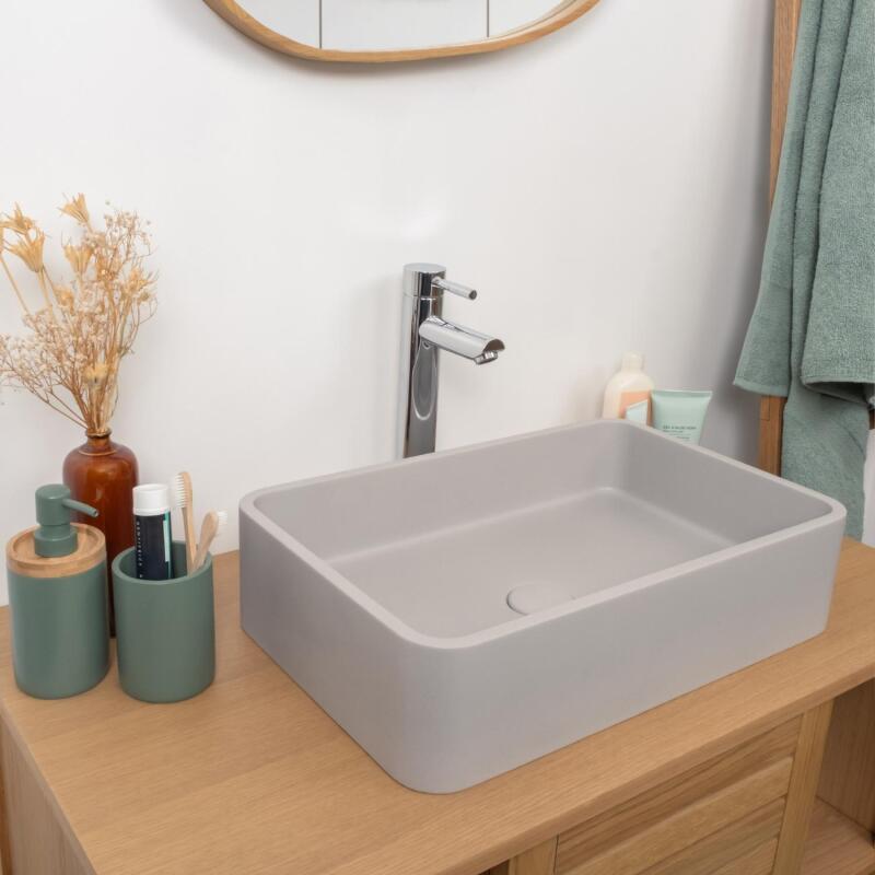 Vasque à poser rectangulaire en béton gris 50x32,5cm