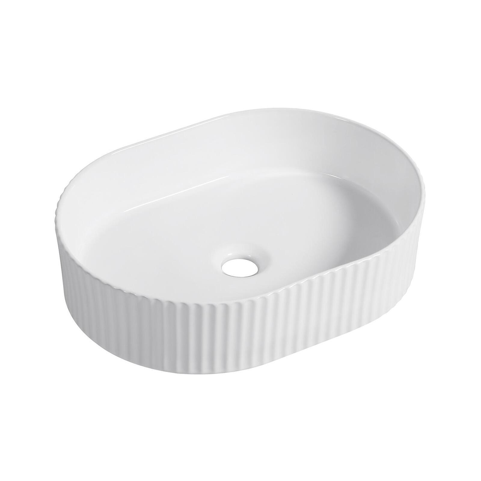 Vasque à poser ovale texturée en céramique blanc 49x36,5cm