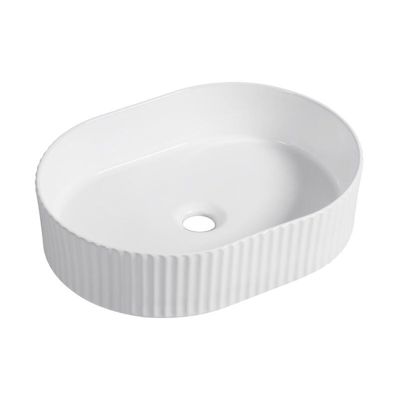 Vasque à poser ovale texturée en céramique blanc 49x36,5cm