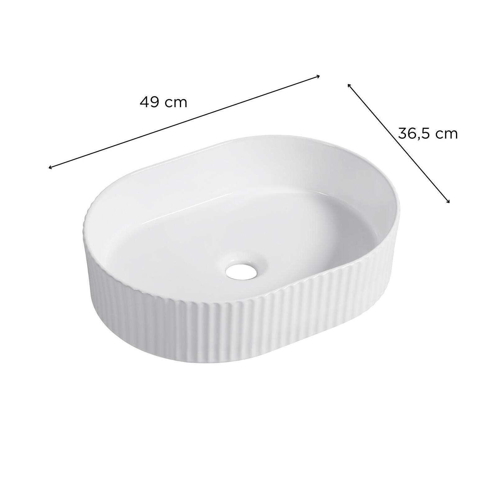 Vasque à poser ovale texturée en céramique blanc 49x36,5cm