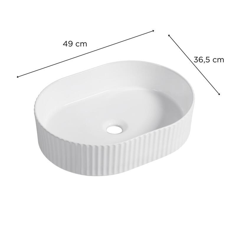 Vasque à poser ovale texturée en céramique blanc 49x36,5cm