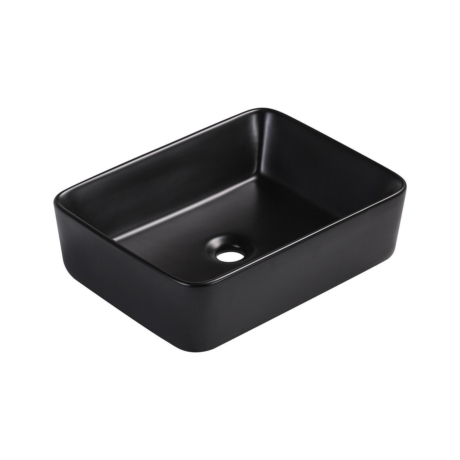 Vasque à poser rectangulaire en céramique noire mate 48x37cm - CLINT - Vue sur fond blanc