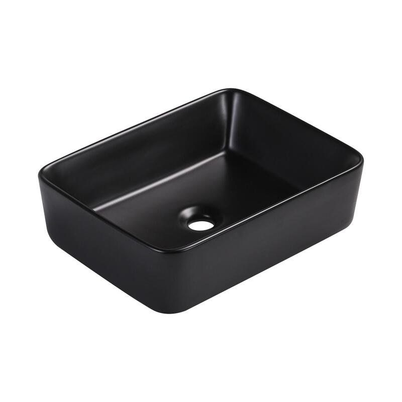 Vasque à poser rectangulaire en céramique noire mate 48x37cm - CLINT - Vue sur fond blanc