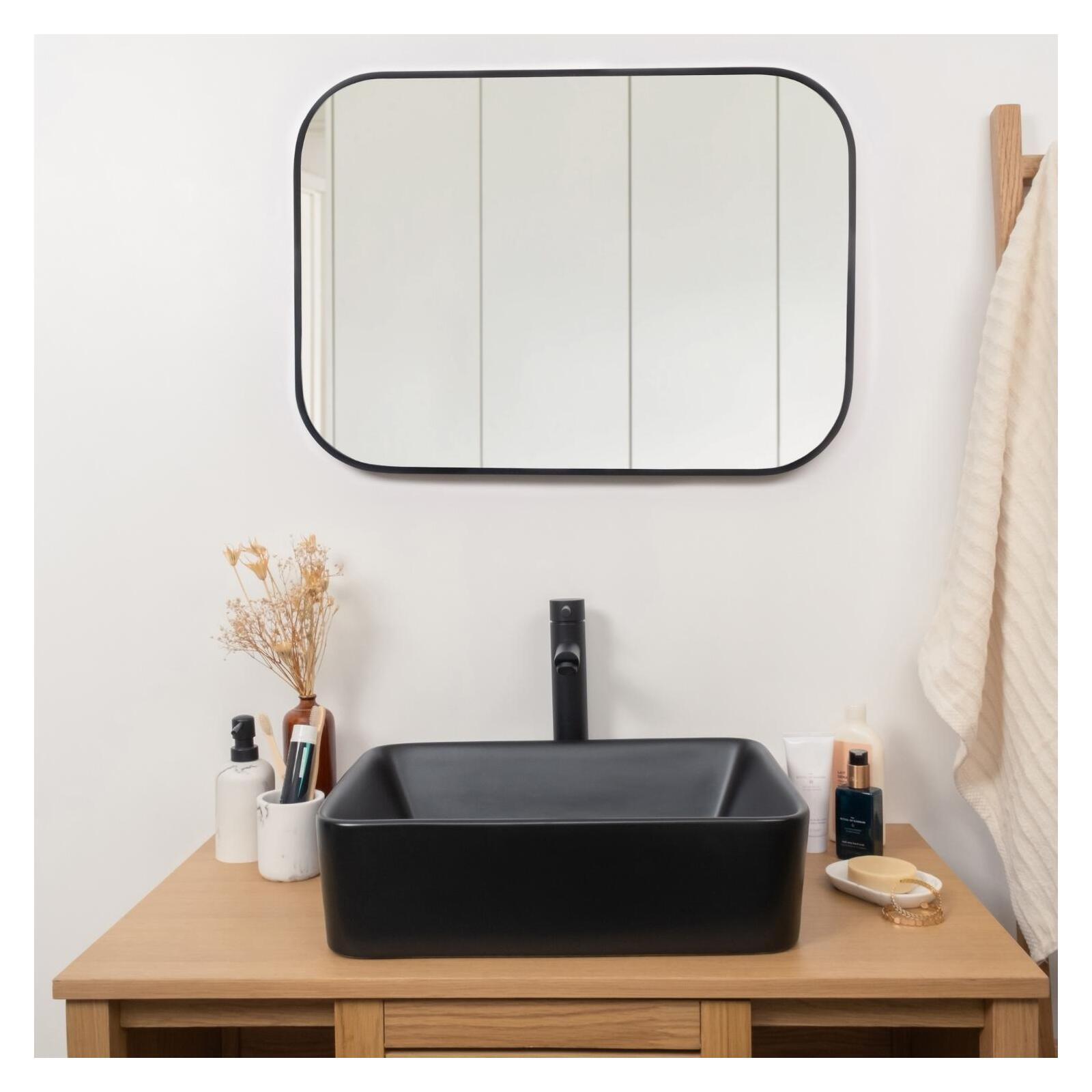 Vasque à poser rectangulaire en céramique noire mate 48x37cm - CLINT - Vue de face