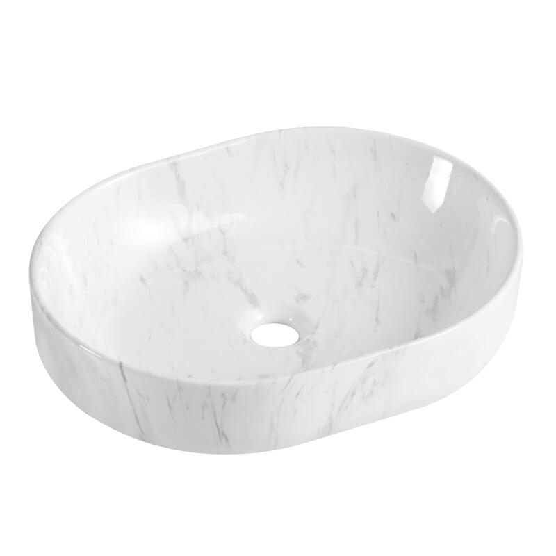 Vasque à poser ovale en céramique effet marbre 48x37cm
