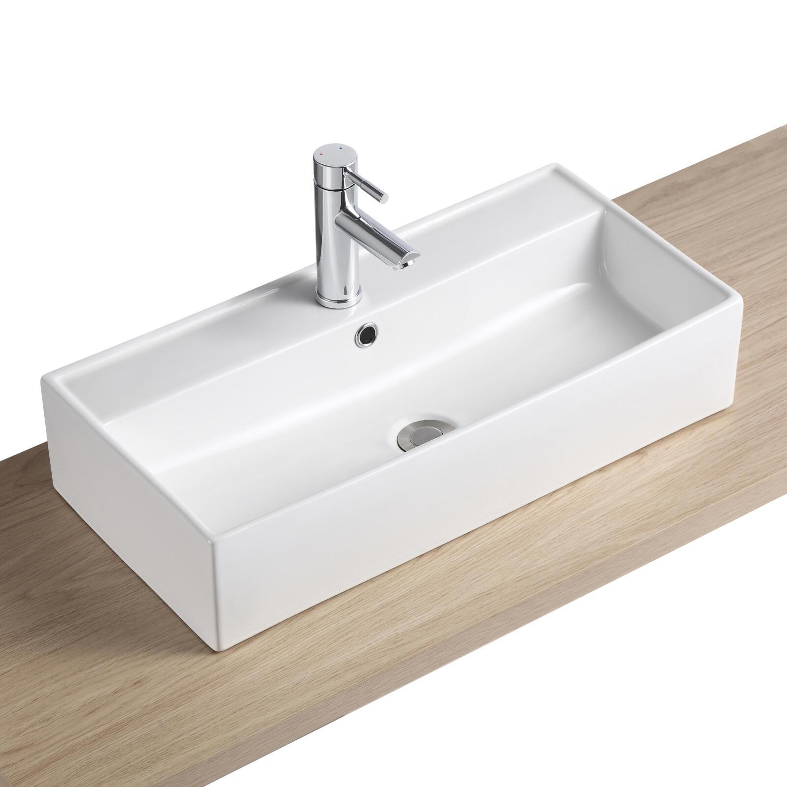 Vasque à poser ou suspendre rectangle en céramique blanche 65x31cm