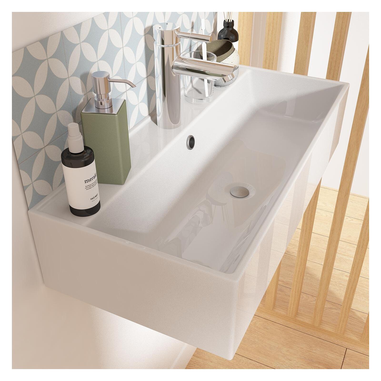 Vasque à poser ou suspendre rectangle en céramique blanche 65x31cm