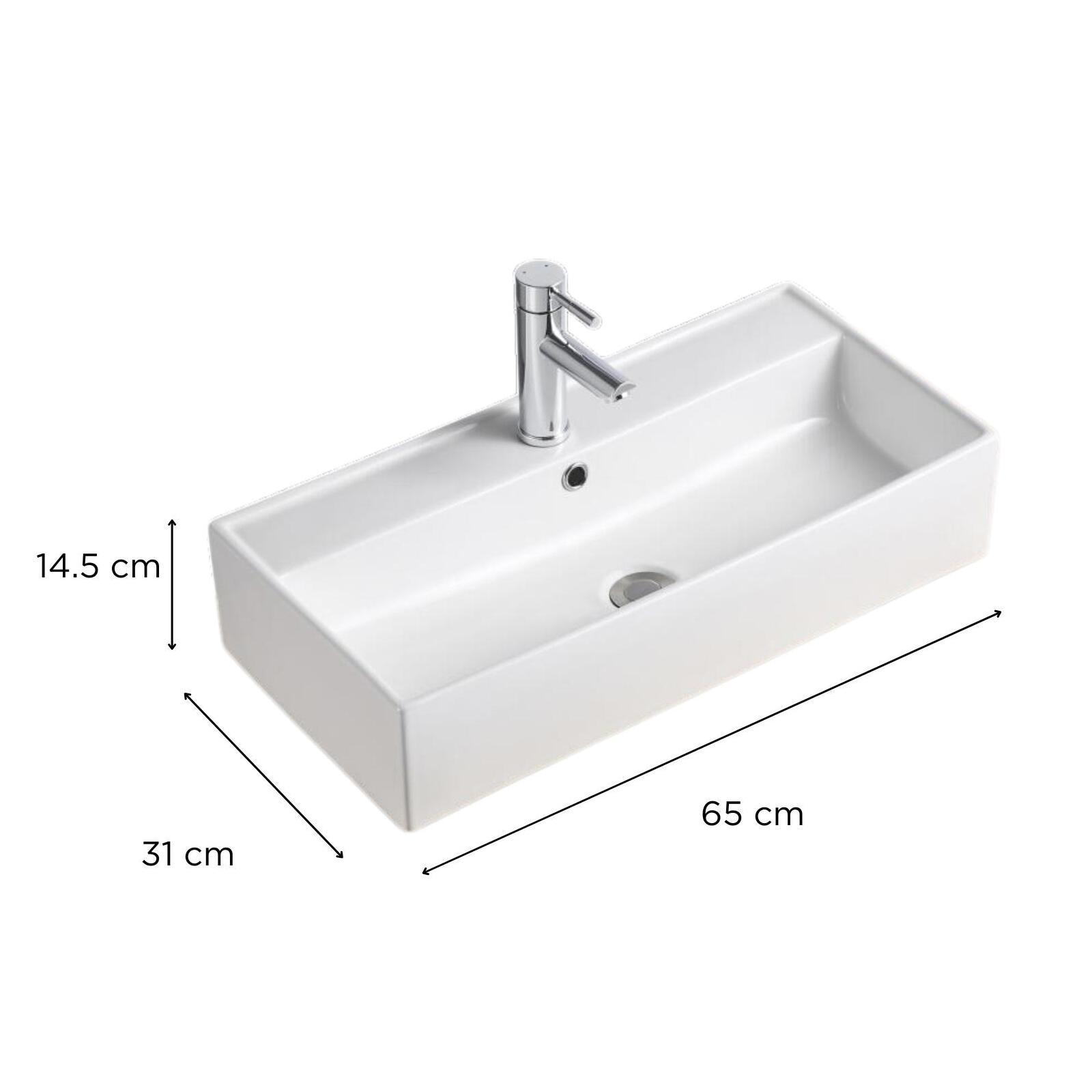 Vasque à poser ou suspendre rectangle en céramique blanche 65x31cm