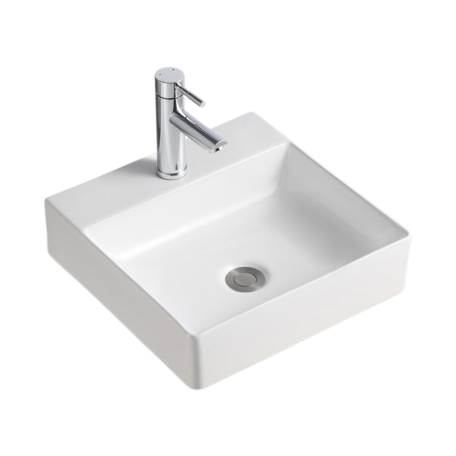 Vasque à poser carrée en céramique blanche 40cm Vasque à poser carrée en céramique blanche 40cm