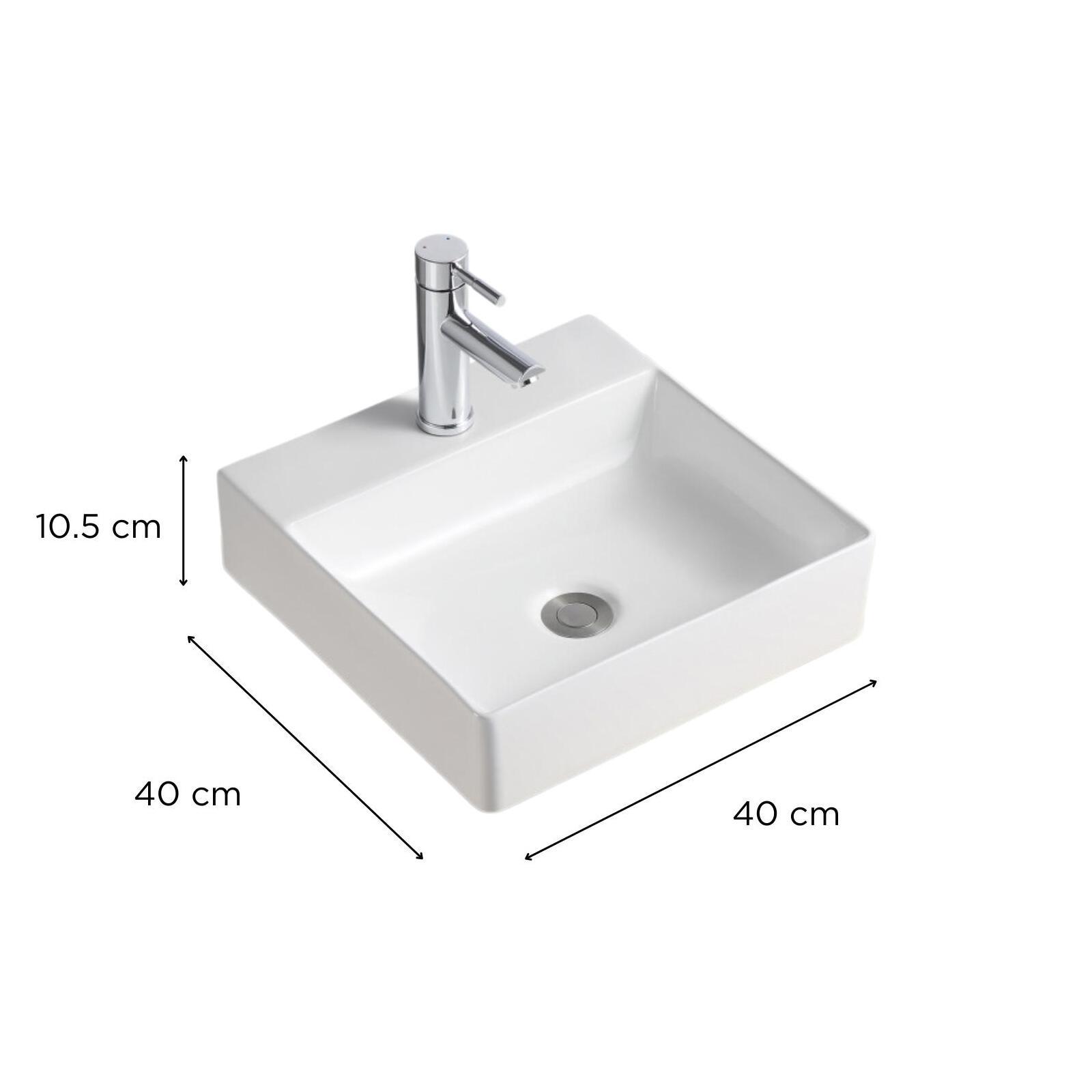 Vasque à poser carrée en céramique blanche 40cm Vasque à poser carrée en céramique blanche 40cm