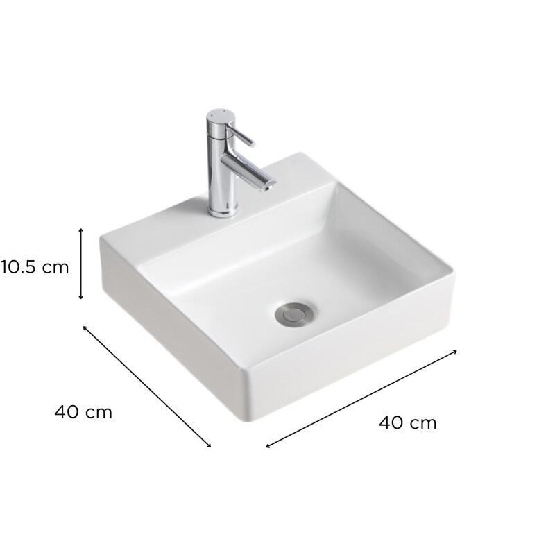 Vasque à poser carrée en céramique blanche 40cm