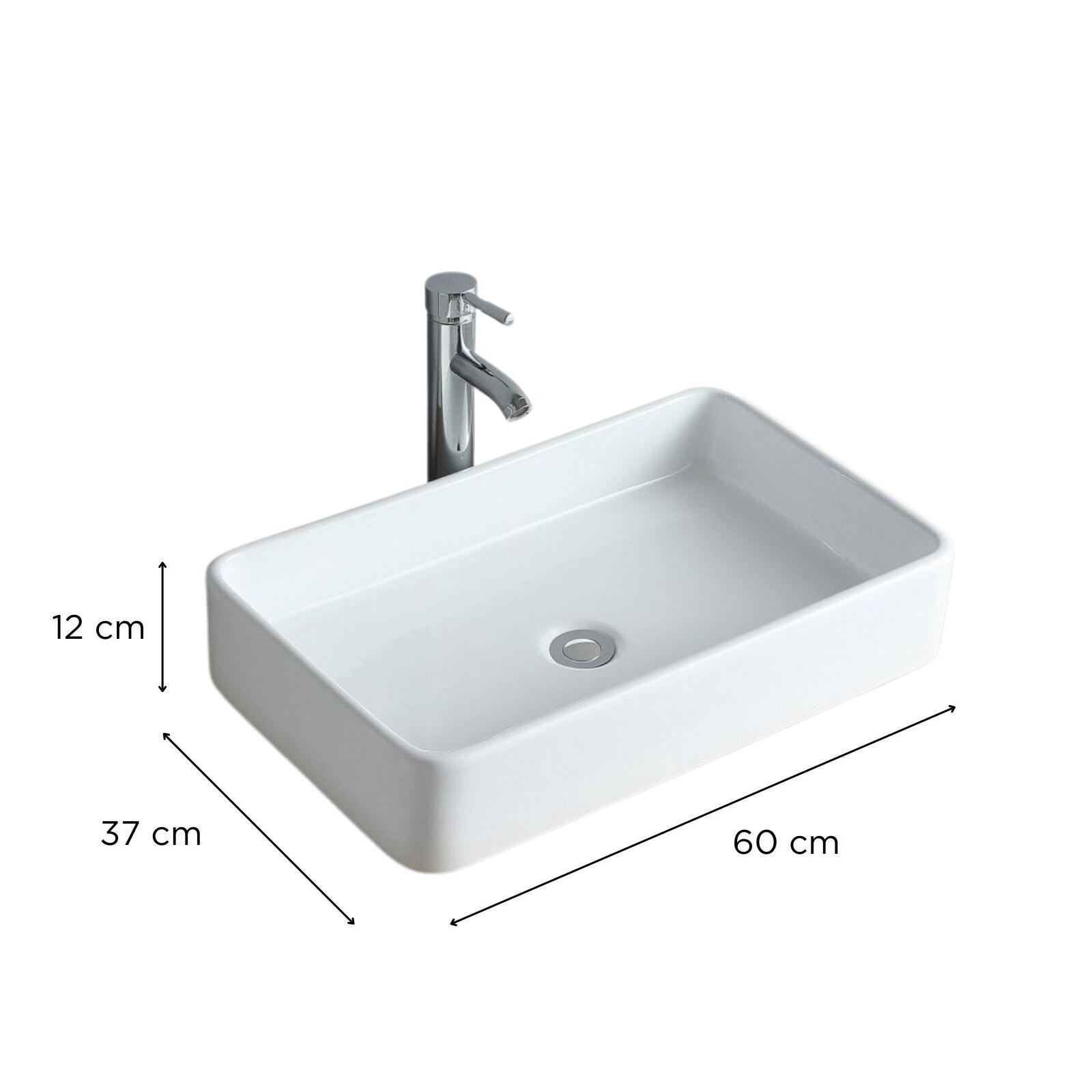 Vasque à poser rectangle en céramique blanche 60x37cm