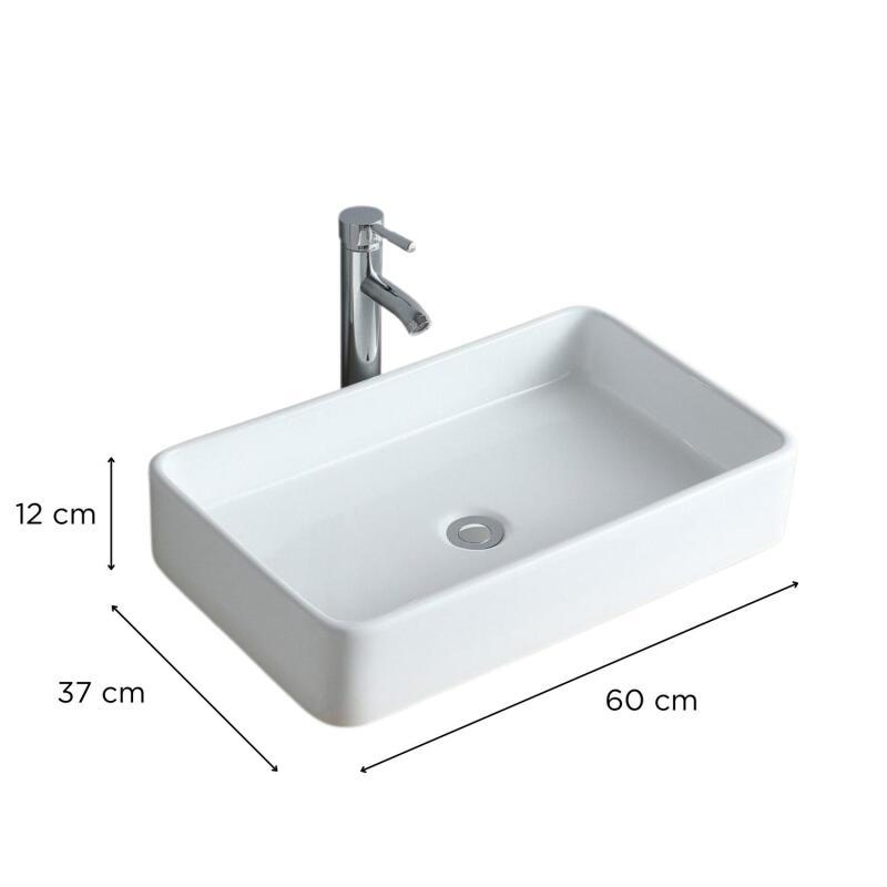 Vasque à poser rectangle en céramique blanche 60x37cm