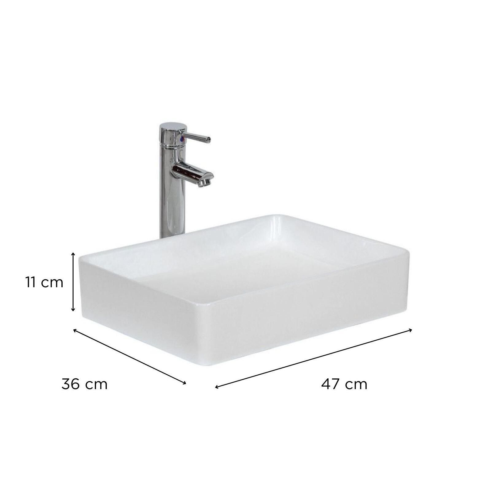 Vasque à poser rectangle en céramique blanche 47x36cm