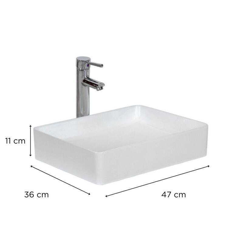 Vasque à poser rectangle en céramique blanche 47x36cm