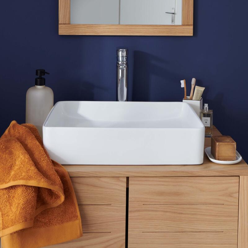 Vasque à poser rectangle en céramique blanche 47x36cm