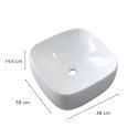 Vasque blanche carrée à poser en céramique largeur 39cm - INU - Vue avec dimensions