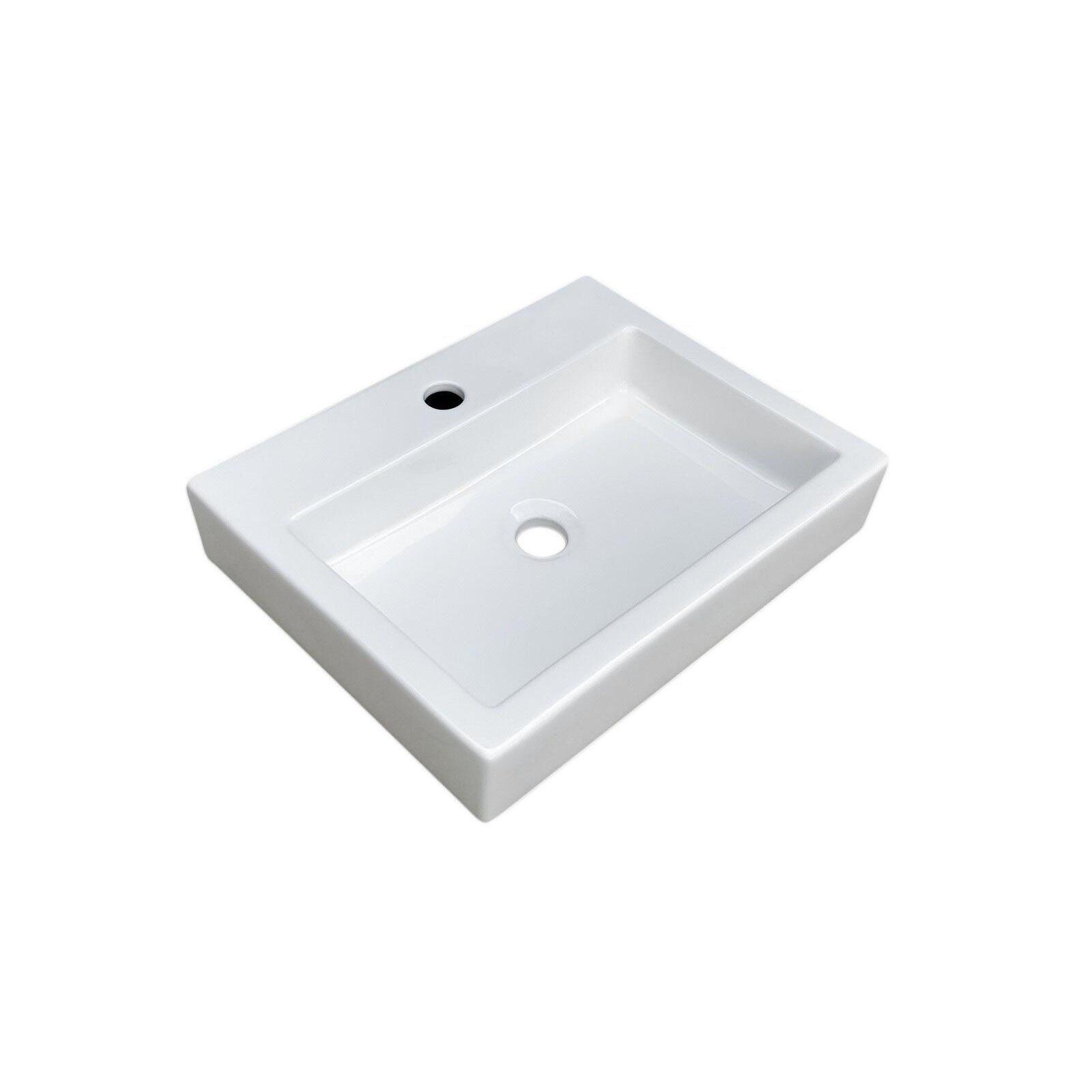 Vasque blanche à poser rectangulaire 48x38cm en céramique - PADI - Vue sur fond blanc Vasque blanche à poser rectangulaire 48x38cm en céramique - PADI - Vue sur fond blanc