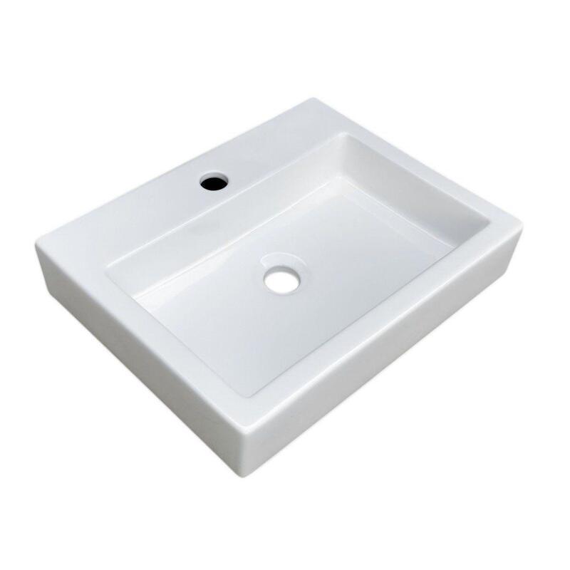 Vasque blanche à poser rectangulaire 48x38cm en céramique - PADI - Vue sur fond blanc