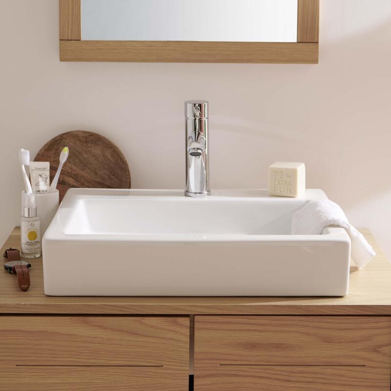 Vasque blanche à poser rectangulaire 48x38cm en céramique - PADI - Vue de face