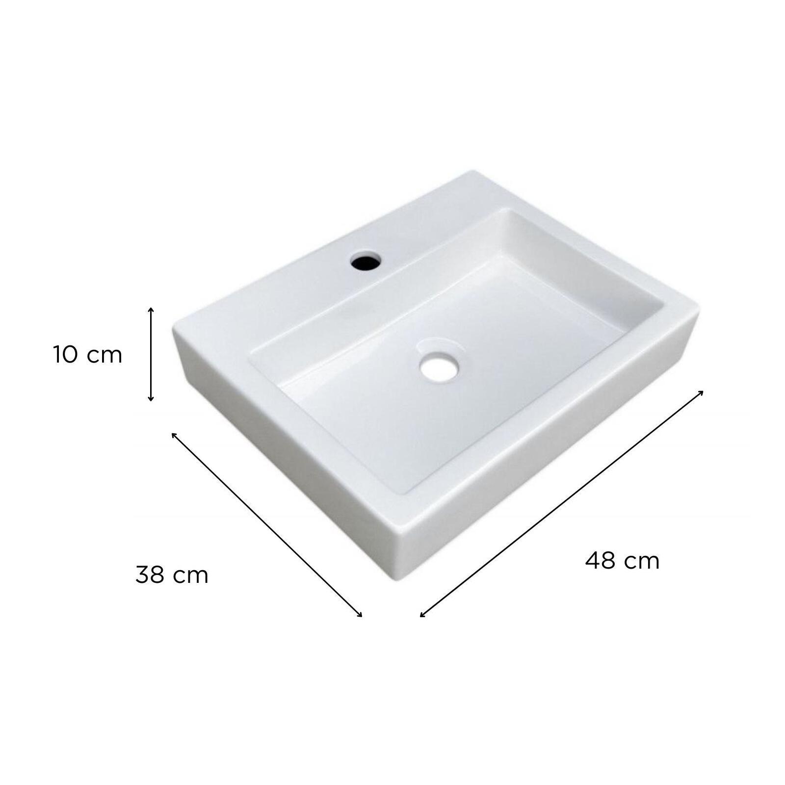 Vasque blanche à poser rectangulaire 48x38cm en céramique - PADI - Vue avec dimensions Vasque blanche à poser rectangulaire 48x38cm en céramique - PADI - Vue avec dimensions