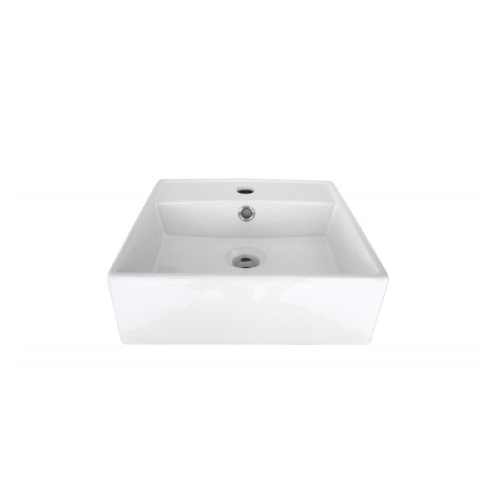 Vasque carrée à poser en céramique blanche 38 cm - NINO - Vue sur fond blanc Vasque carrée à poser en céramique blanche 38 cm - NINO - Vue sur fond blanc