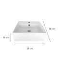 Vasque carrée à poser en céramique blanche 38 cm - NINO - Vue avec dimensions