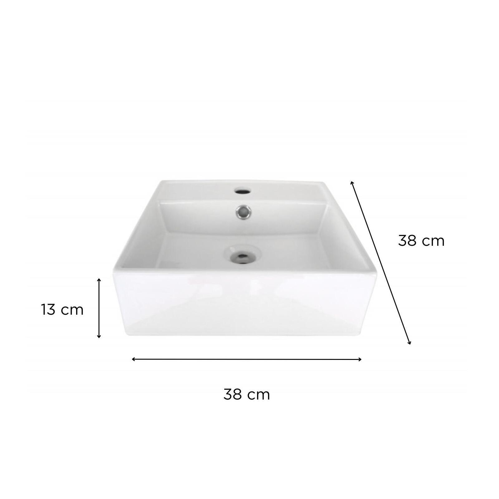 Vasque carrée à poser en céramique blanche 38 cm - NINO - Vue avec dimensions Vasque carrée à poser en céramique blanche 38 cm - NINO - Vue avec dimensions