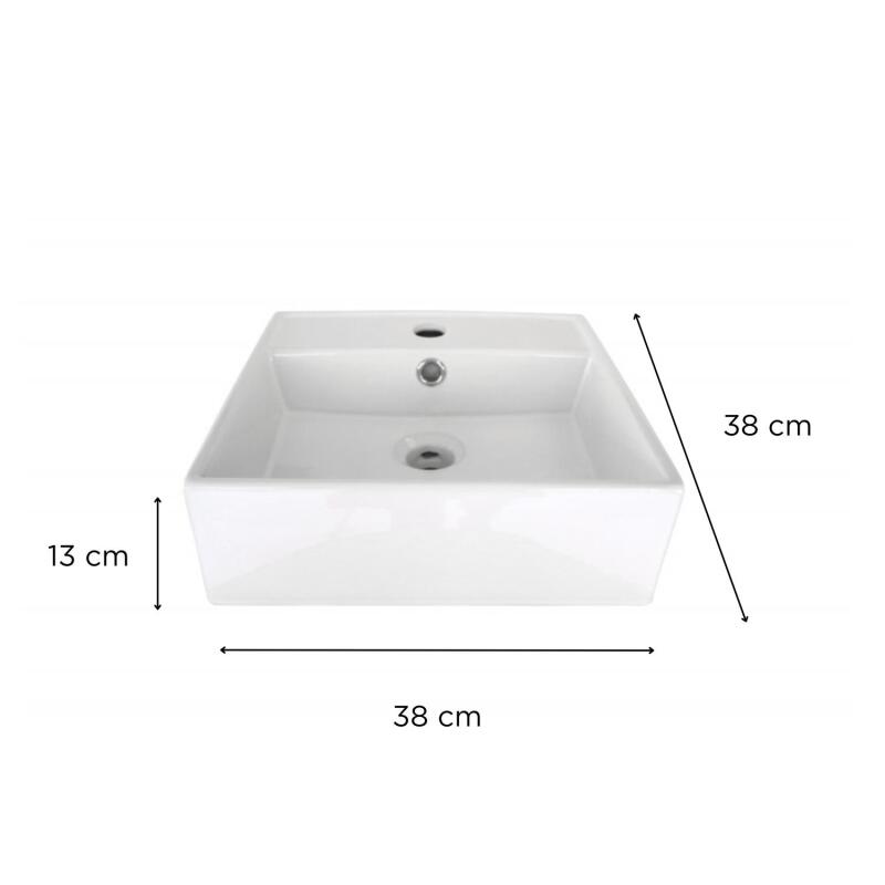 Vasque carrée à poser en céramique blanche 38 cm - NINO - Vue avec dimensions