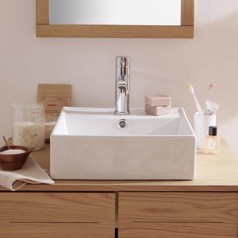Vasque carrée à poser en céramique blanche 38 cm - NINO - Vue de face