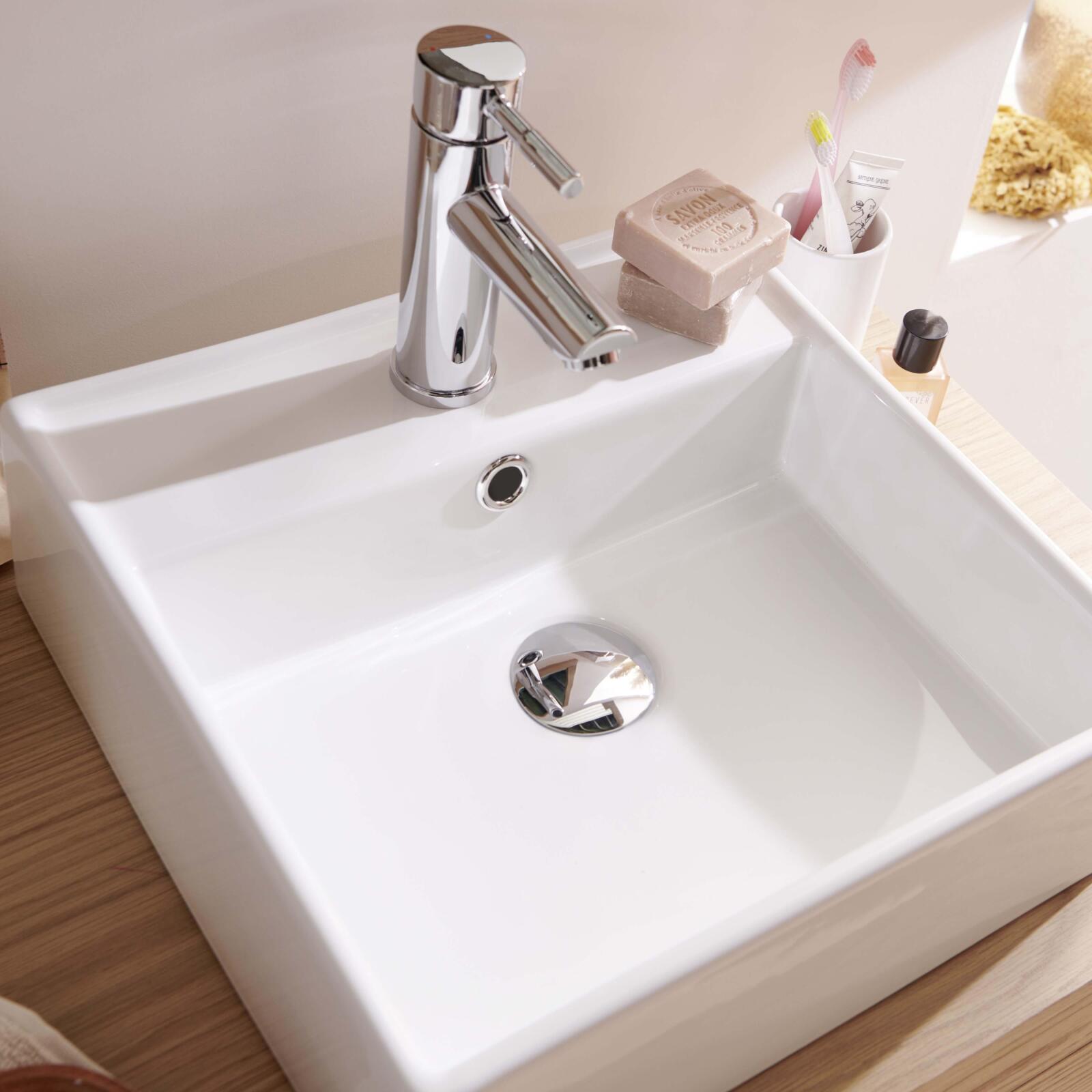 Vasque carrée à poser en céramique blanche 38 cm - NINO - Zoom Vasque carrée à poser en céramique blanche 38 cm - NINO - Zoom