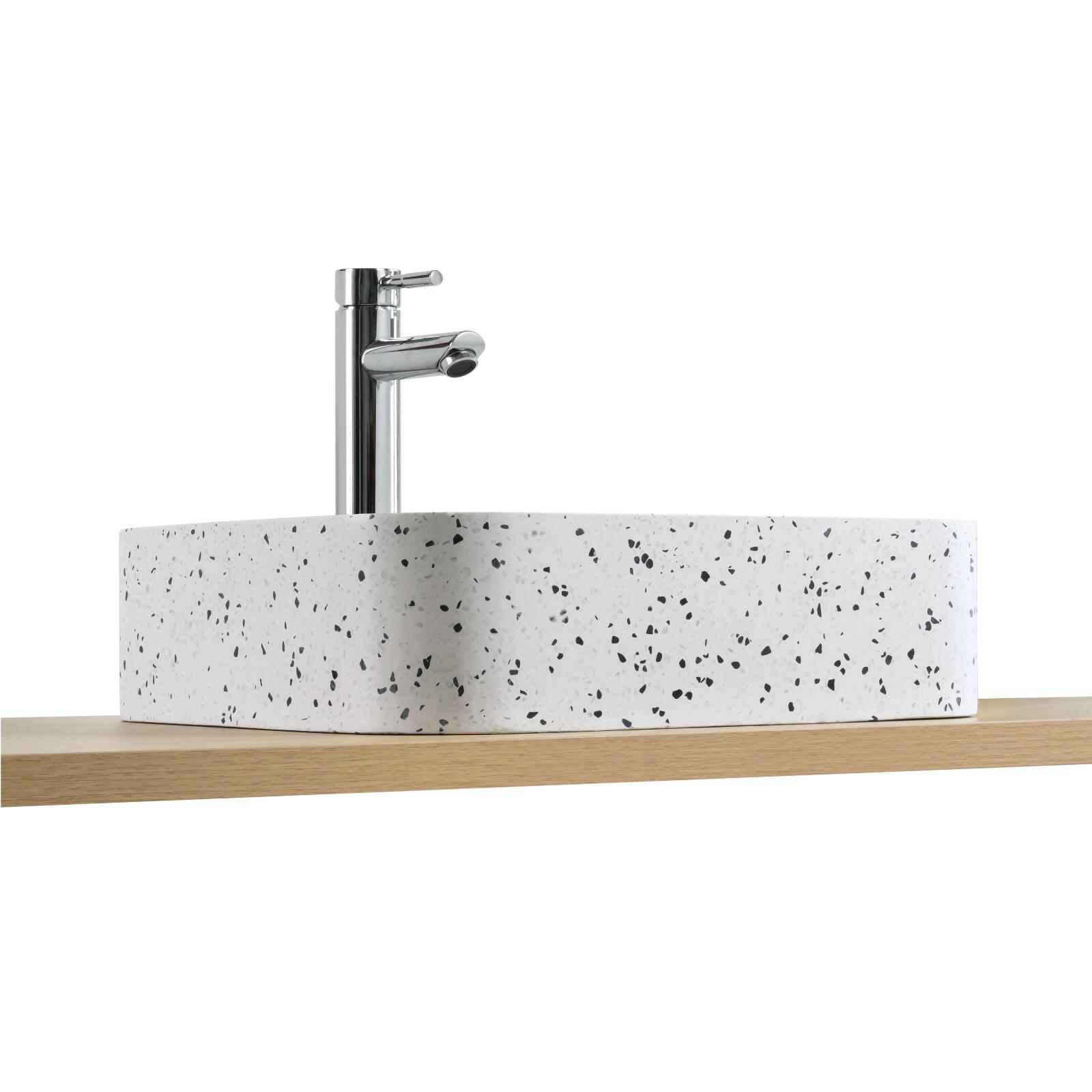 Vasque à poser rectangulaire en terrazzo blanc L45xP38cm - MILA - Vue épaisseur