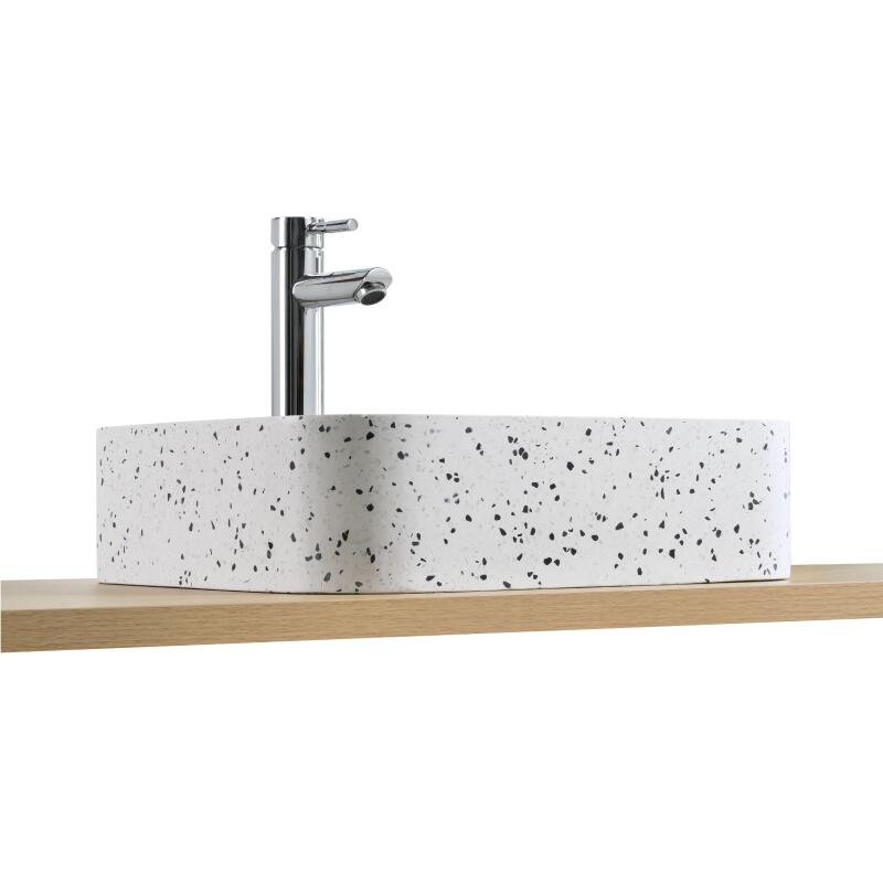 Vasque à poser rectangulaire en terrazzo blanc L45xP38cm - MILA - Vue épaisseur