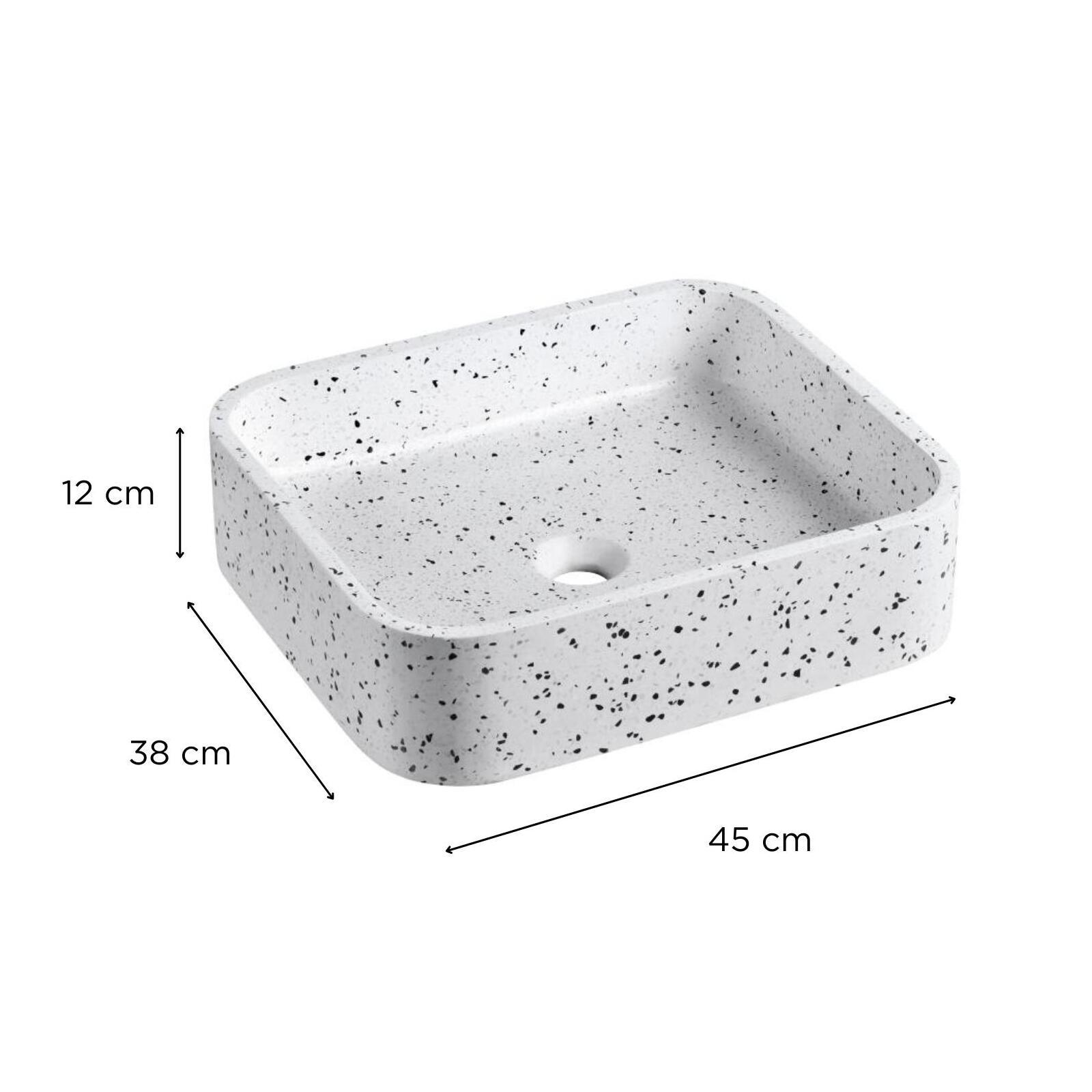 Vasque à poser rectangulaire en terrazzo blanc L45xP38cm - MILA - Vue avec dimensions