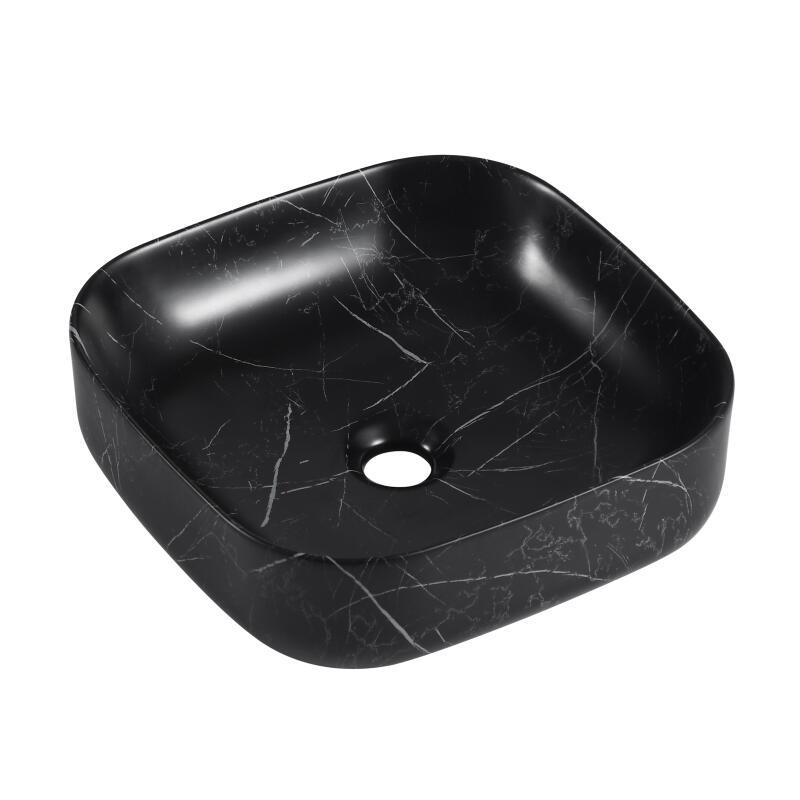 Vasque carrée noire à poser en céramique imitation marbre 37 x 37 cm - DIANE - Vue sur fond blanc