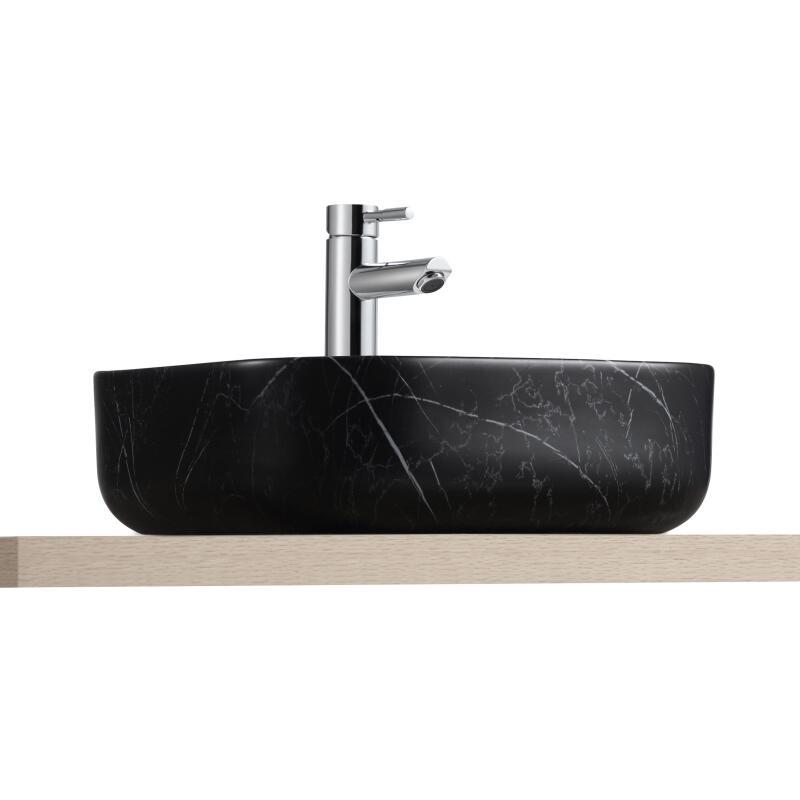 Vasque carrée noire à poser en céramique imitation marbre 37 x 37 cm - DIANE - Vue épaisseur