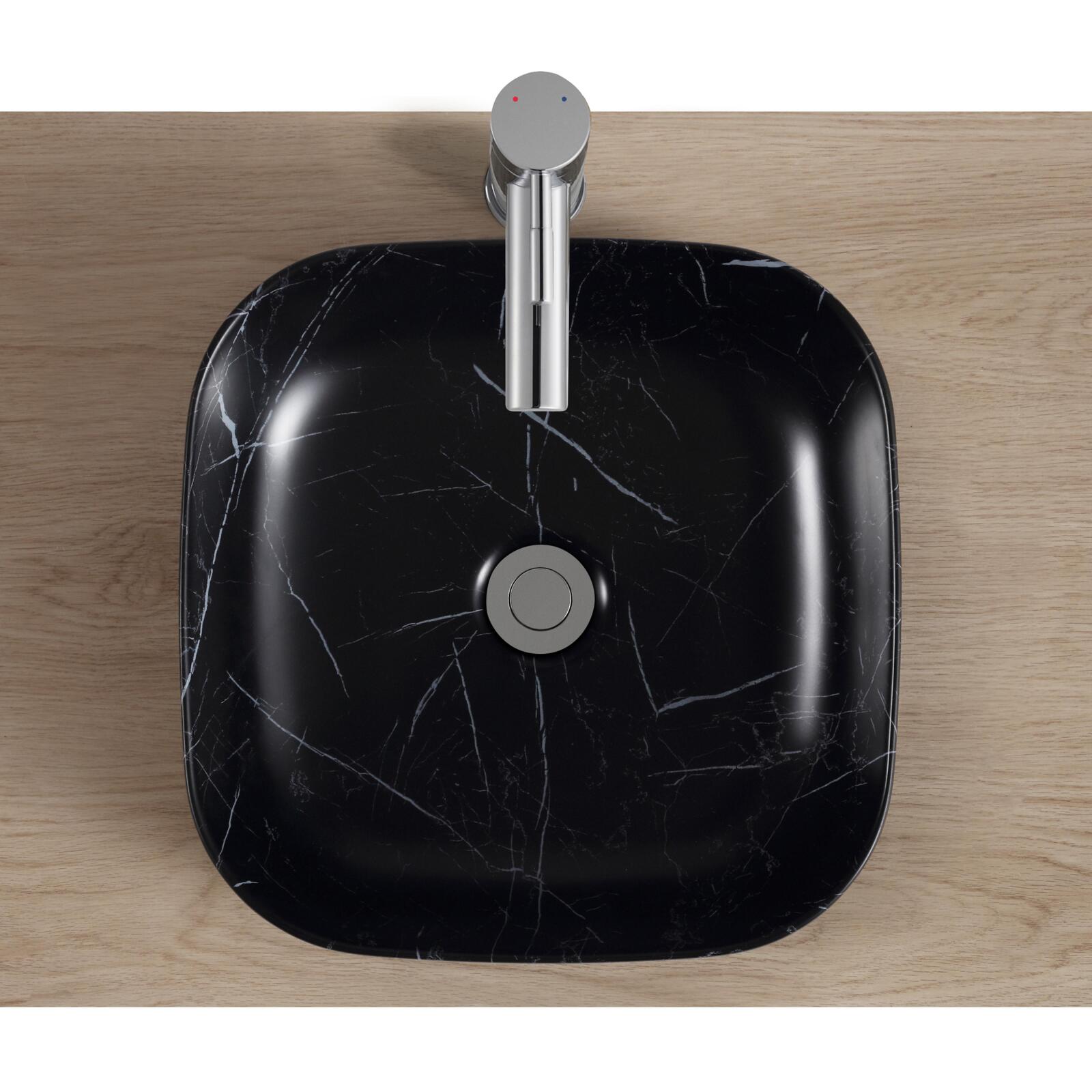 Vasque carrée noire à poser en céramique imitation marbre 37 x 37 cm - DIANE - Vue de dessus