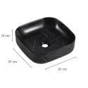 Vasque carrée noire à poser en céramique imitation marbre 37 x 37 cm - DIANE - Vue avec dimensions