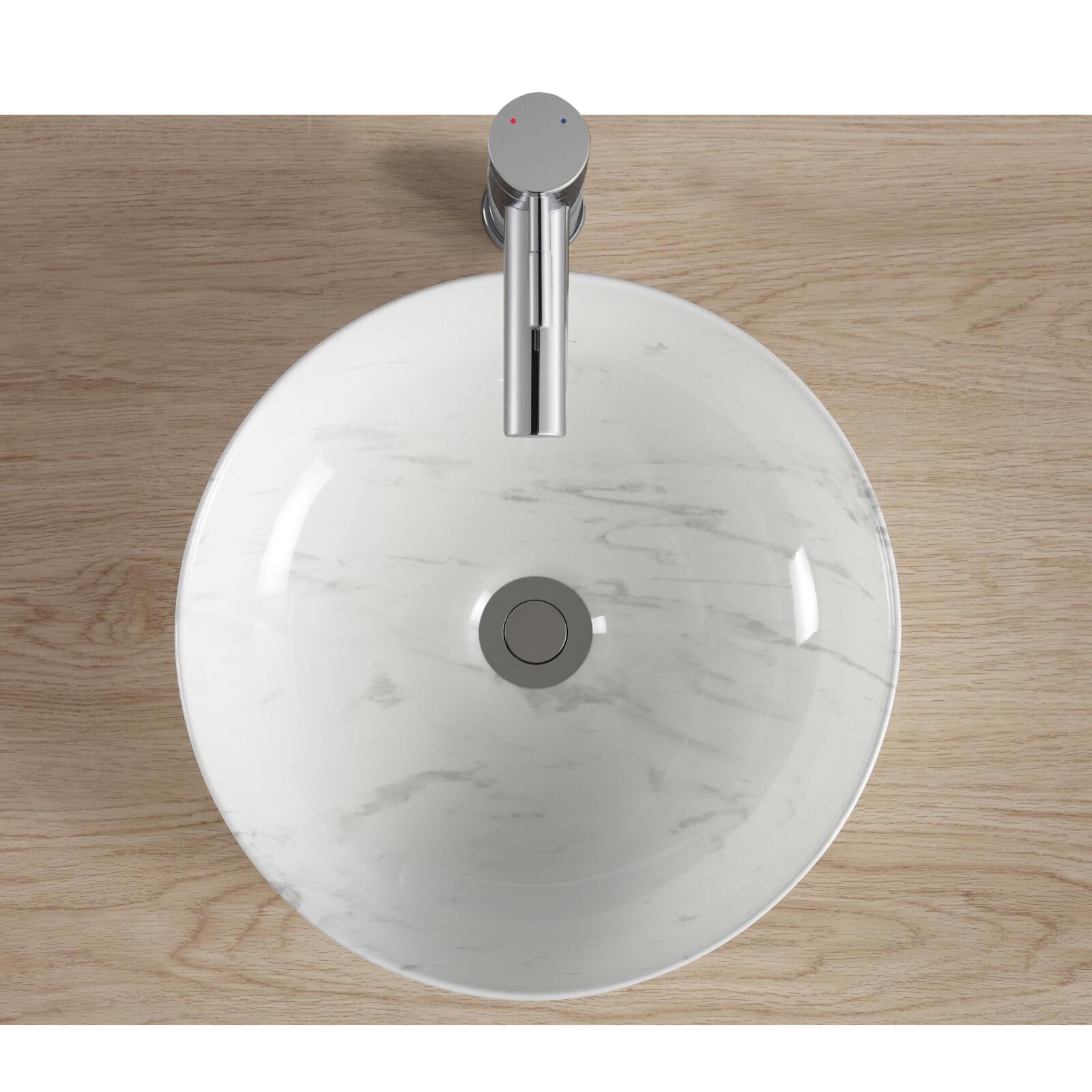 Vasque ronde à poser en céramique imitation marbre 42 x 42 cm - DIANE - Vue de dessus