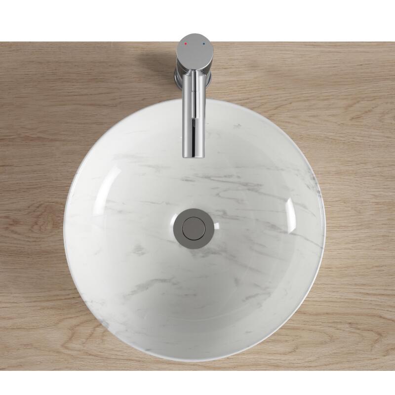 Vasque ronde à poser en céramique imitation marbre 42 x 42 cm - DIANE - Vue de dessus